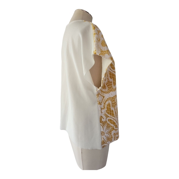 ZARA Collection Yellow White Boho Floral Geometric V-Neck Blouse Size M - Picture 2 of 6